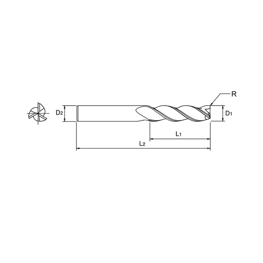 ALU-POWER HPC 3 Flute 37ยฐHelix Corner Radius with Neck End Mill (E5H25)