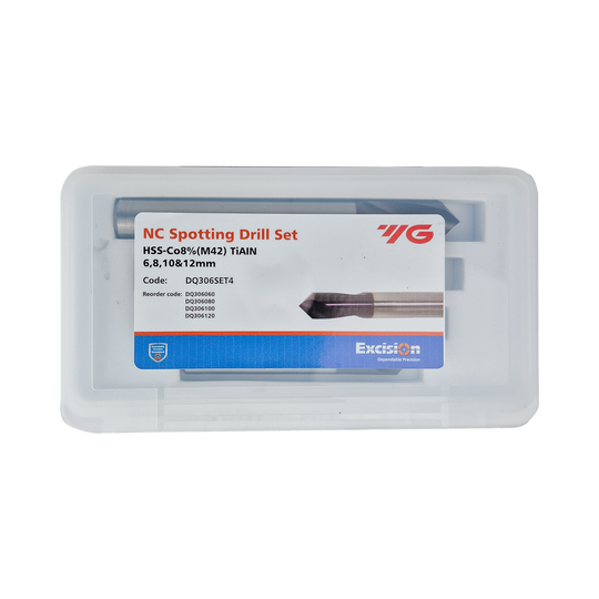 (DQ306) HSSCo8% (M42) NC Spotting Drill 90° (TiAlN Coated) 4 Piece Set