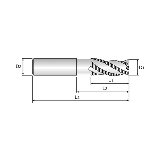 ALU-POWER 3 Flute 30°Helix Roughing End Mill With Neck (E5E39)