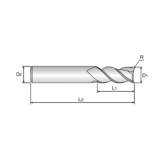 ALU-POWER 3 Flute 45°Helix Long Corner Radius End Mill (E5E51)