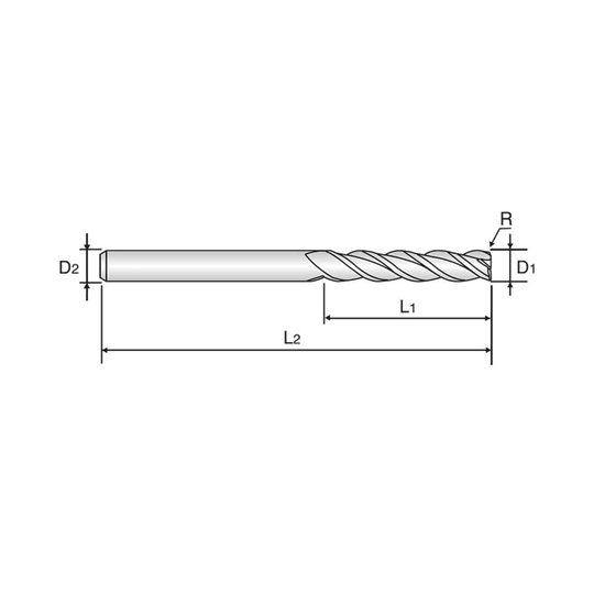 D-POWER 3 Flute 40°Helix Long Corner Radius End mill (EIA14)