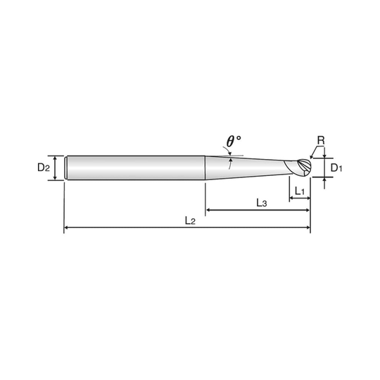 D-POWER 2 Flute 30°Helix Taper Neck Ball End Mill (EIB87)