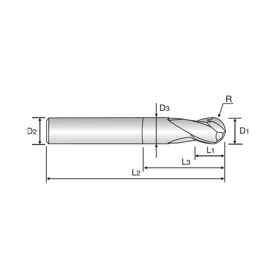 X5070 2 Flute 30°Helix Short Ball End Mill (G8A28)