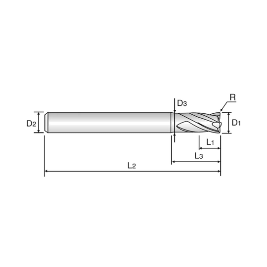 X5070 4 Flute 30°Helix Stub Corner Radius End Mill (G8A37)