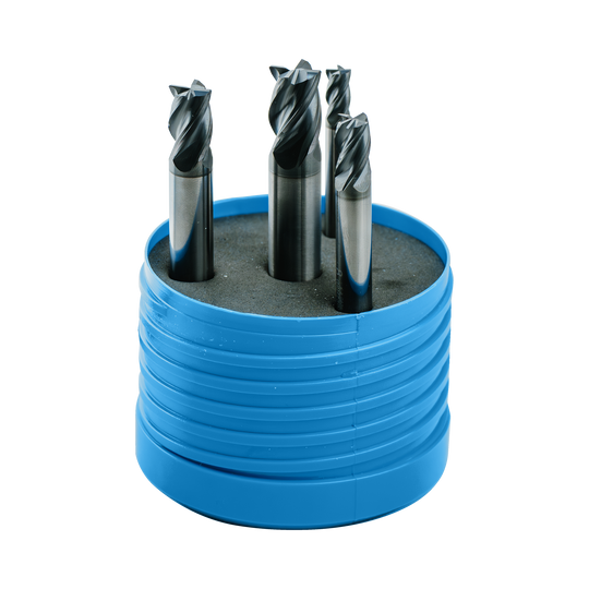 K-2 CARBIDE 4 Flute Multiple Helix Short End Mill (G9H73) 4 Piece Set