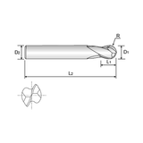 X1-EH 2FL 30 ° Helix Ball End Mill (HP190)