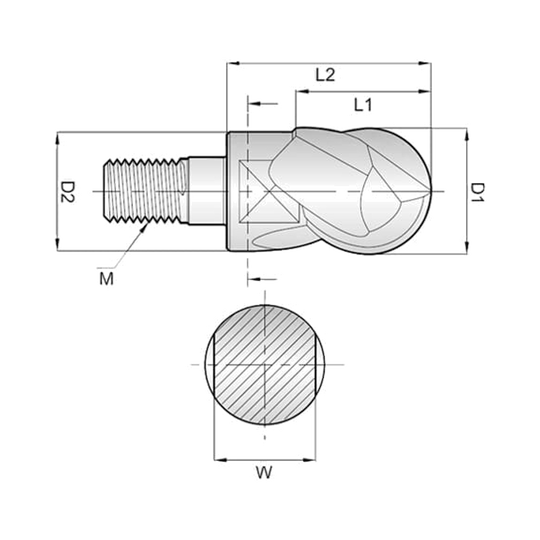 i-SMART 2 Flute 30°Helix Ball Modular End Mill (XSEMD98)