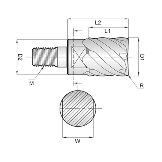 i-SMART 6 Flute 45°Helix Corner Radius Modular End Mill (XSEME68)
