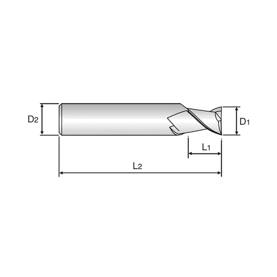 (E5E48) Alu-Power Carbide 2Flute End Mill, Short Length, Plain Shank