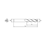 (E5H23) Alu-Power HPC Carbide, 3Flute End Mill Extended Neck/Long Length, Plain Shank