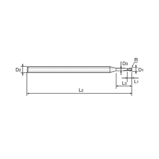 (EI996) D-Power Carbide 2Flute Corner Radius End Mill, Miniature Neck for Graphite (Diamond Coated)