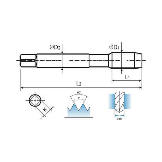 (TCH14) HSS-E (M35) Metric Spiral Flute for Stainless Steel (Hardslick Coated)
