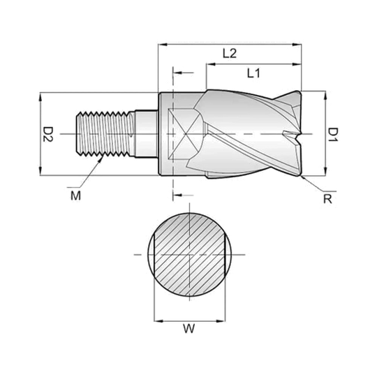 (XSEME01) i-Smart 4G Mill, Modular Head, 4Flute Multiple Helix Corner Radius End Mill