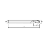 (G9454) K-2 Carbide, 2Flute Ball Nose End Mill, Long Reach