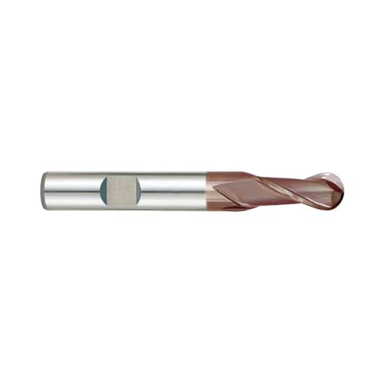 (G9438) K-2 Carbide, 2Flute Ball Nose End Mill, Long Length, Flat Shank