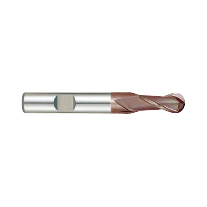 (G9438) K-2 Carbide, 2Flute Ball Nose End Mill, Long Length, Flat Shank