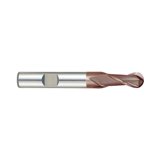 (G9438) K-2 Carbide, 2Flute Ball Nose End Mill, Long Length, Flat Shank