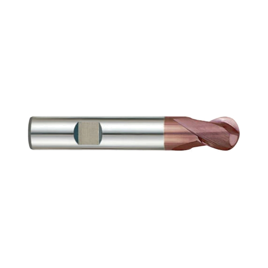 (G9437) K-2 Carbide, 2Flute Ball Nose End Mill, Short Length, Flat Shank