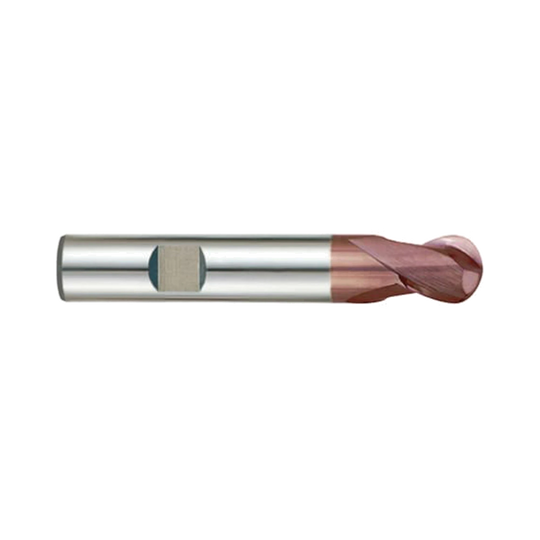 (G9437) K-2 Carbide, 2Flute Ball Nose End Mill, Short Length, Flat Shank