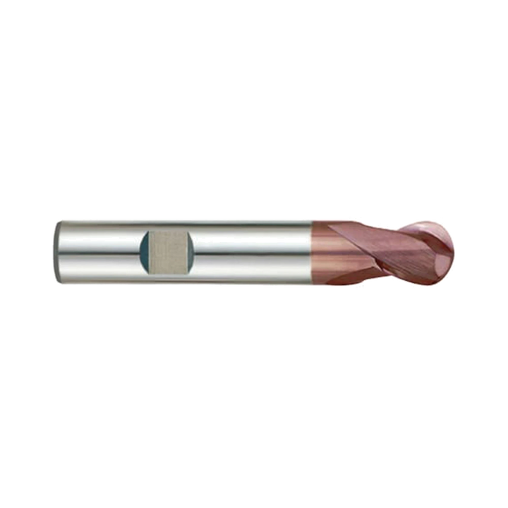 (G9437) K-2 Carbide, 2Flute Ball Nose End Mill, Short Length, Flat Shank