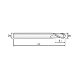(GA940) HSS-PM, Tank-Power, 2 Flute Ball Nose End Mill, Short Length (TiAlN Coated)