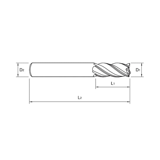 (GMF62) V7 Plus Carbide, 4Flute Multi Helix Corner Radius End Mill, Long length with Neck, Plain Shank
