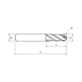 (GMG56) V7 Plus Carbide, 4Flute Multi Helix Ball Bose End Mill, Long length, Flat Shank