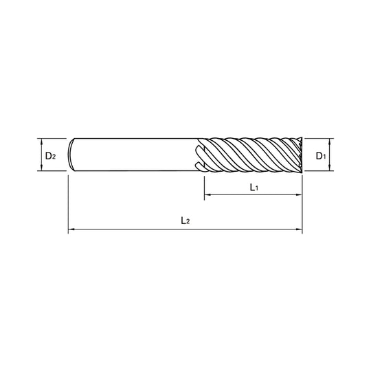 (GMG17) V7 Plus Carbide, 4Flute Corner Radius End Mill, Long length, Flat Shank