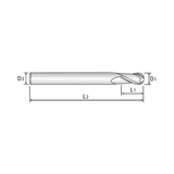 (GM876) X-Power Pro Carbide 2Flute Ball Nose End Mill, Short Length